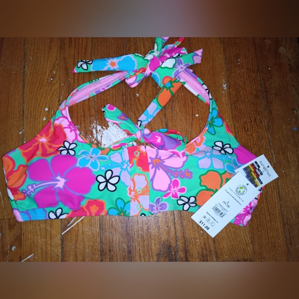 NWT No Boundaries Floral Retro Bikini Top Jr's. L